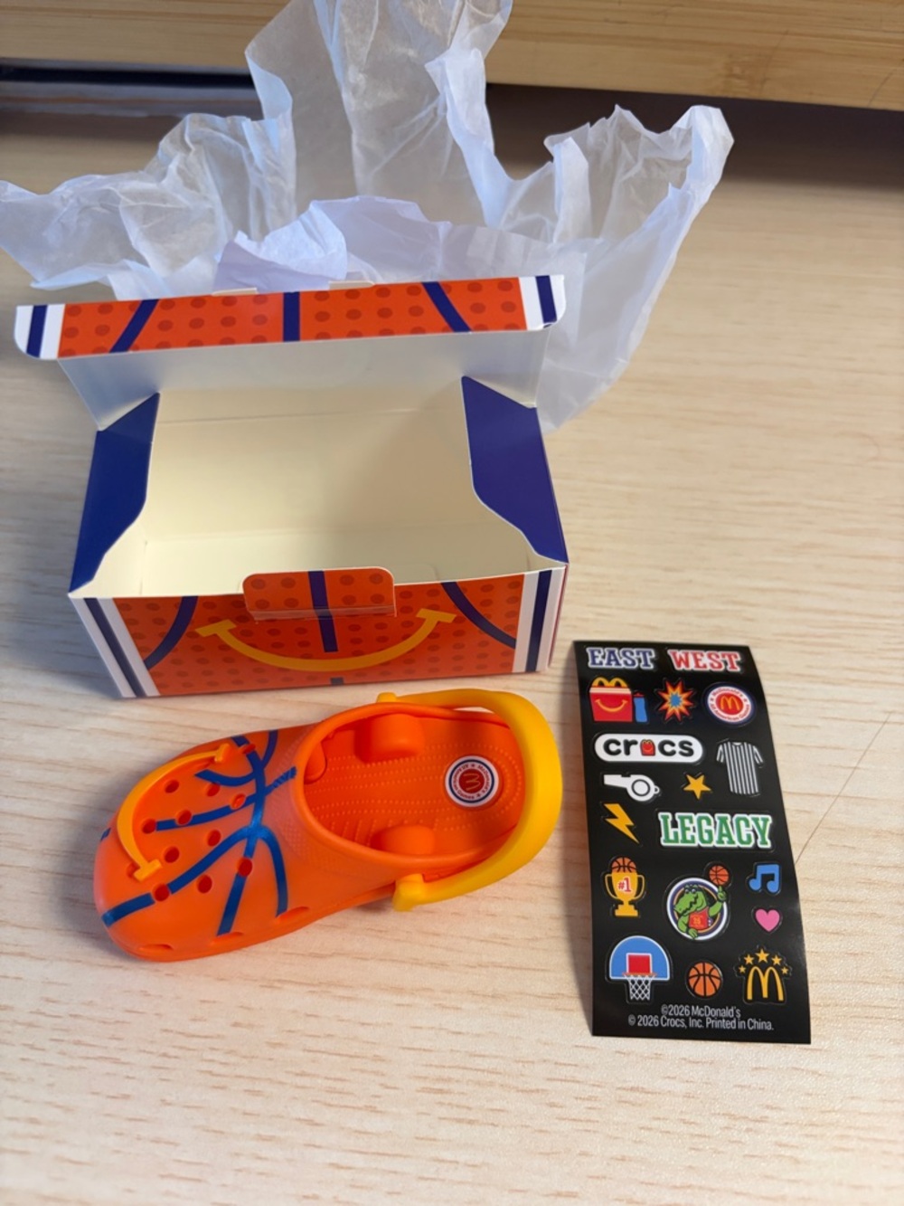 2026 McDonalds CROCS Orange and Blue Basketball Mini Croc with Sticker Sheet